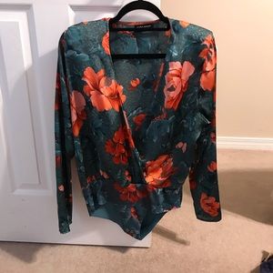 Zara tropical print bodysuit sz L